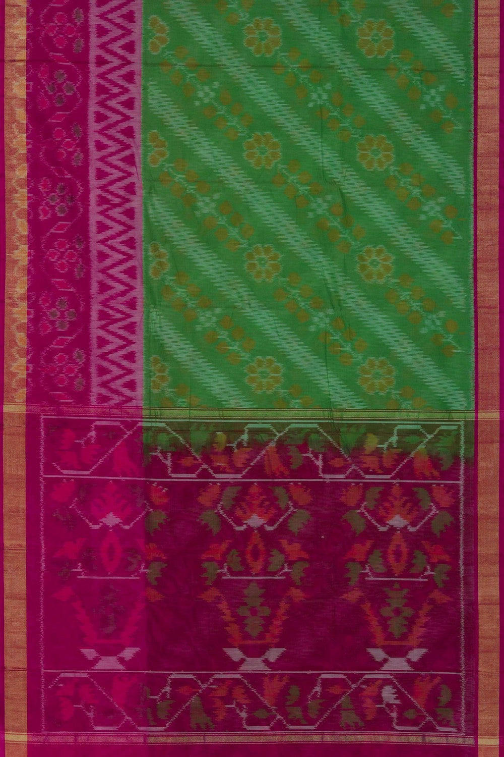 Image of Ikat Cotton-Silk Green Saree